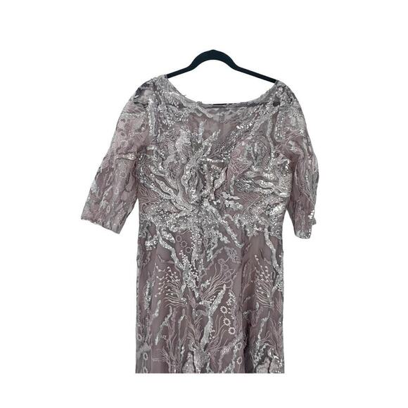 La Femme 29233 Embroidered A-line Gown Icy Mauve Sheer Sleeve Size 12 NWOT - Picture 10 of 12